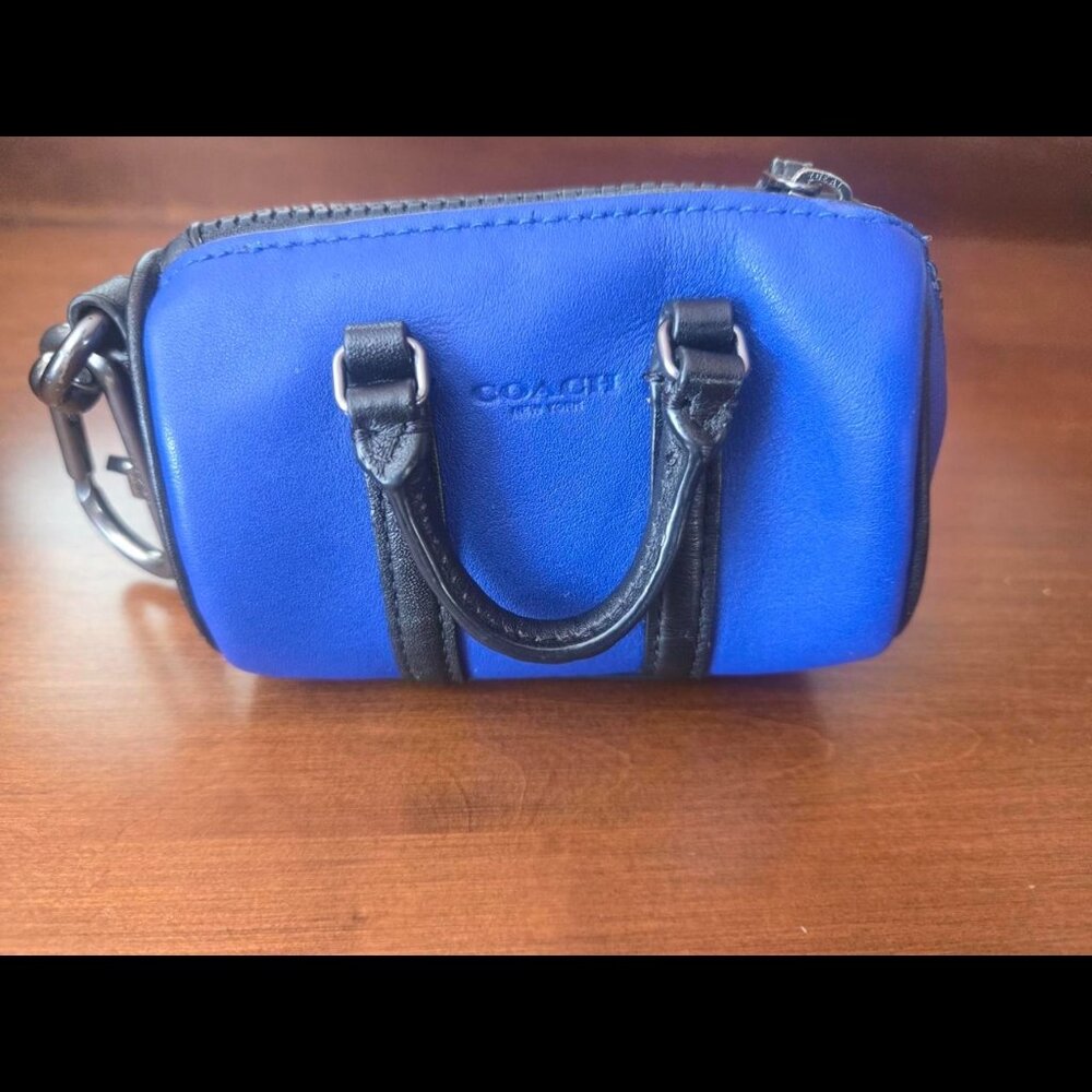 Coach Micro Duffle Bag Key Fob Keychain Gunmetal QB/Sport Blue Black Leather